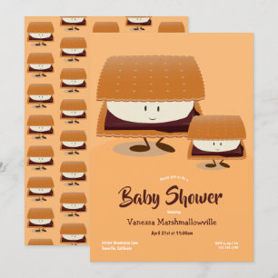 Cartoon Brown White S'more Character Baby shower Kaart