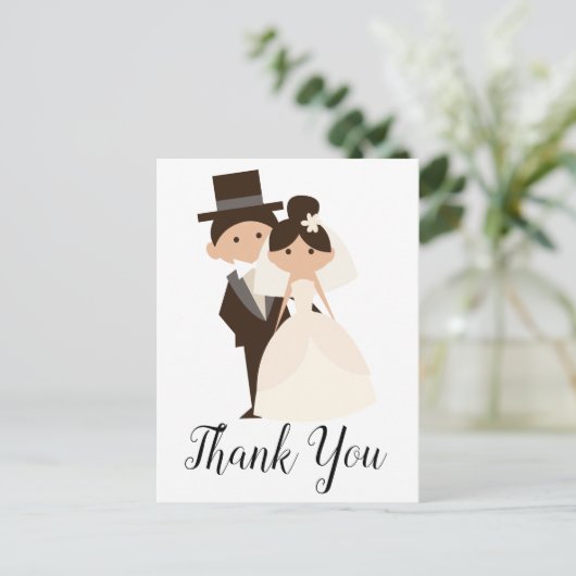 Cartoon bruid & bruidegom bruiloft Dank u Briefkaart (Staand voorkant)