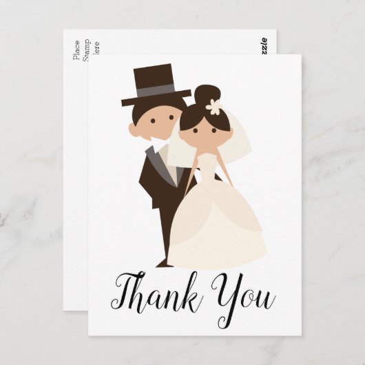 Cartoon bruid & bruidegom bruiloft Dank u Briefkaart (Voorkant / Achterkant)