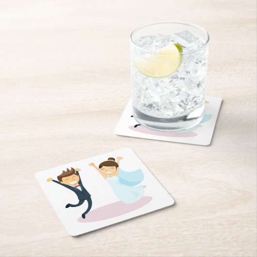 Cartoon bruid & bruidegom bruiloft kartonnen onderzetters (Insitu)