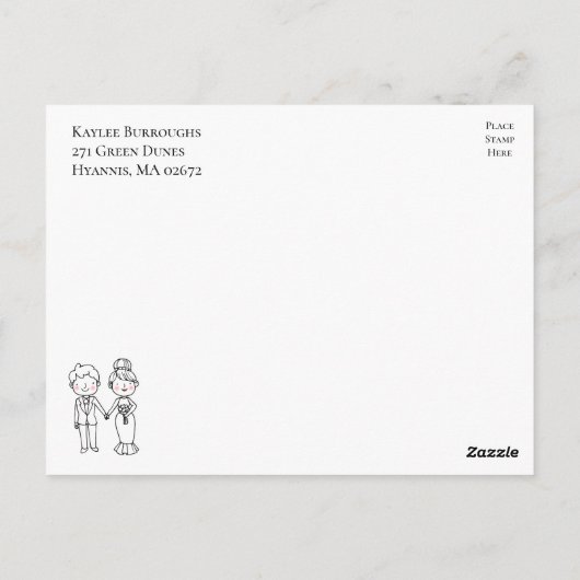 Cartoon bruid bruidegom bruiloft opslaan van de da briefkaart (Achterkant)