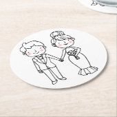 Cartoon bruid bruidegom dank u grillige bruiloft ronde kartonnen onderzetter (Gebogen)