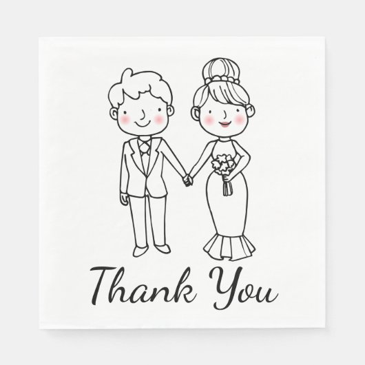 Cartoon bruid bruidegom dank u grillige bruiloft servet (Voorkant)