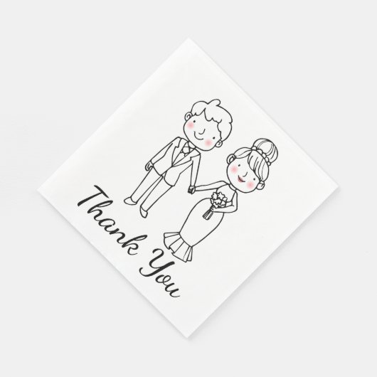 Cartoon bruid bruidegom dank u grillige bruiloft servet (Hoek)