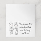 Cartoon bruid bruidegom dank u zwart wit bruiloft plaatskaartje (Buitenkant ongevouwen)