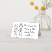 Cartoon bruid bruidegom dank u zwart wit bruiloft plaatskaartje (Voorkant)