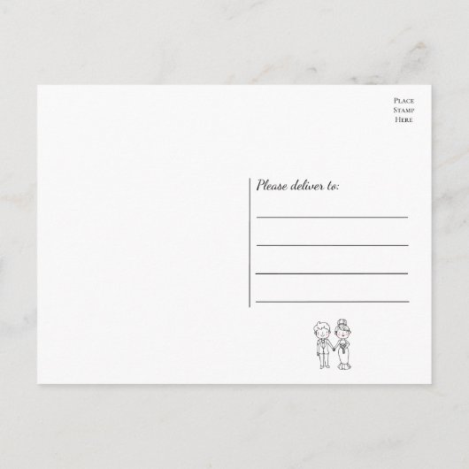 Cartoon bruid bruidegom grillige bruiloft dank u briefkaart (Achterkant)