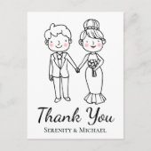 Cartoon bruid bruidegom grillige bruiloft dank u briefkaart (Voorkant)