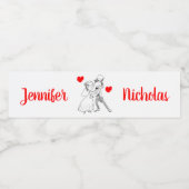 Cartoon bruid bruidegom rood zwart bruiloft net ge waterfles etiket (Enkel label)