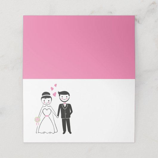 Cartoon bruid bruidegom roze bruiloft plaatskaartje (Buitenkant ongevouwen)