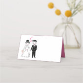 Cartoon bruid bruidegom roze bruiloft plaatskaartje (Voorkant)