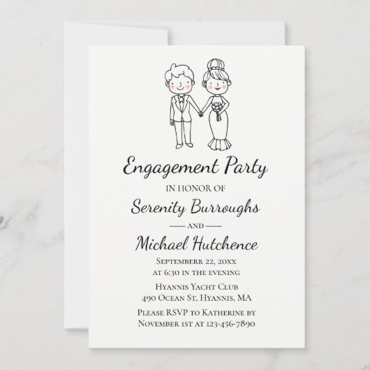 Cartoon bruid bruidegom zwart bruiloft verlovingsf kaart (Voorkant)