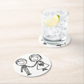 Cartoon bruid & bruidegom zwart en wit bruiloft ronde kartonnen onderzetter (Insitu)