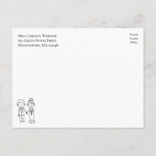 Cartoon bruid bruidegom zwart wit bruiloft repetit uitnodiging briefkaart (Achterkant)