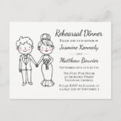 Cartoon bruid bruidegom zwart wit bruiloft repetit uitnodiging briefkaart (Voorkant)