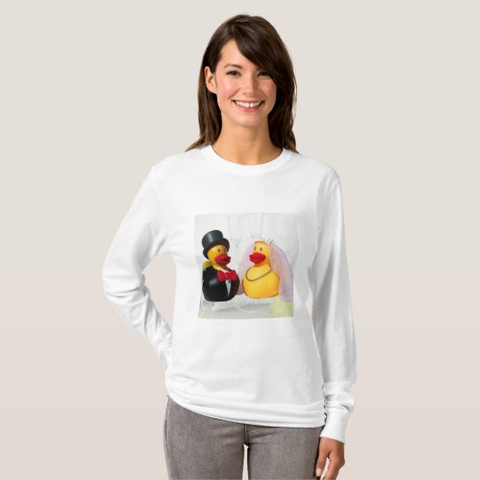 ***CARTOON BRUID EN BRUIDEGOM RUBBER DUCKIES" T-SH T-SHIRT (Voorkant volledig)
