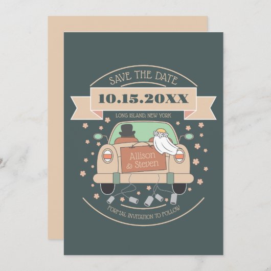 Cartoon bruiloft, behalve de datum kaart (Voorkant / Achterkant)