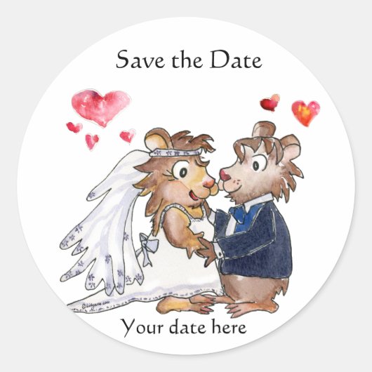 Cartoon Bruiloft Paar Save the Date Stickers (Voorkant)