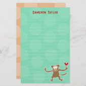 Cartoon Bruin Aap Kinder Kinderen Stippen Dank u Briefpapier (Voorkant / Achterkant)