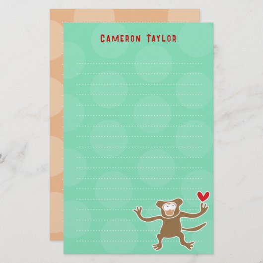 Cartoon Bruin Aap Kinder Kinderen Stippen Dank u Briefpapier (Voorkant / Achterkant)