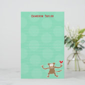 Cartoon Bruin Aap Kinder Kinderen Stippen Dank u Briefpapier (Staand voorkant)