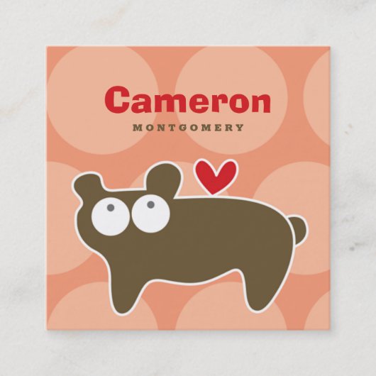 Cartoon Bruin Beer Kind Profiel Foto Belkaart Vierkante Visitekaartje (Voorkant)