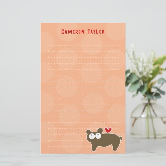 Cartoon Bruin Beer Kinder Kinderen Stippen Dank u Briefpapier (Staand voorkant)