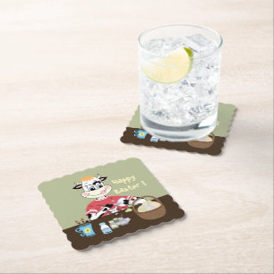 Cartoon bruine en groene paas papier coasters kartonnen onderzetters