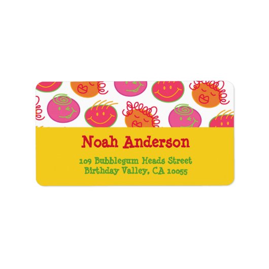 Cartoon Bubblegum Face Children Kinder Party Label (Voorkant)