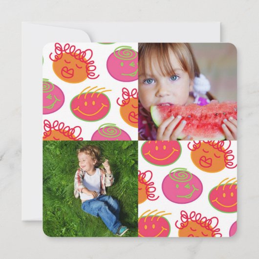 Cartoon Bubblegum Gezicht Twins Verjaardag Foto ui Kaart (Achterkant)