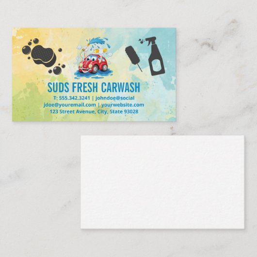 Cartoon Buggy Car Wash | Automatische services | r Visitekaartje (Voorkant / Achterkant)