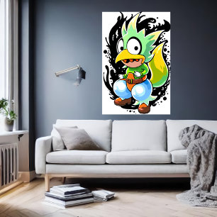 Cartoon buitenaards vogelwezen AI Art Poster
