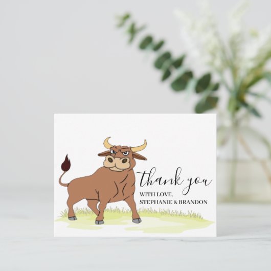 Cartoon Bull Hartelijk dank Briefkaart (Staand voorkant)