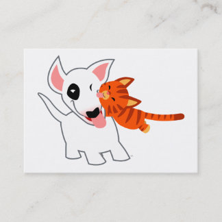 Cartoon Bull Terrier en Kitten ACEO/Visitekaartje Visitekaartje
