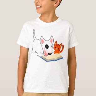 Cartoon Bullie en Kat met Boek Kinder T-Shirt
