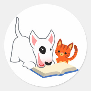 Cartoon Bullie en Kat met Boek Sticker