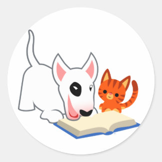 Cartoon Bullie en Kat met Boek Sticker