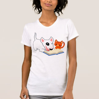 Cartoon Bullie en Kat met Book Women T-Shirt