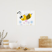 Cartoon Bumble Bee. and Flowers Poster (Keuken)