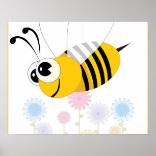 Cartoon Bumble Bee. and Flowers Poster
