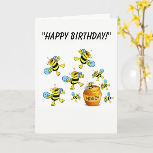Cartoon Bumble-Bee Verjaardag Kaart (Gele Bloem)