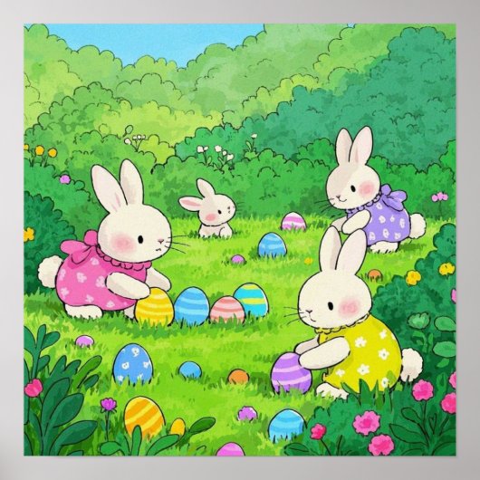 Cartoon Bunnies Paaseieren Poster (Voorkant)