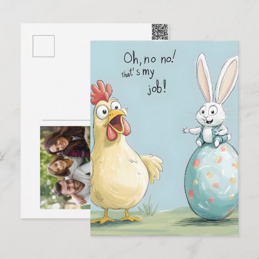 Cartoon Bunny Chick Egg Easter Fun Feestdagenkaart (Voorkant / Achterkant)