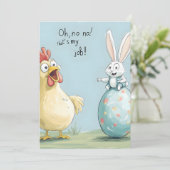 Cartoon Bunny Chick Egg Easter Fun Feestdagenkaart (Staand voorkant)