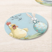 Cartoon Bunny Chick Egg Easter Fun Ronde Kartonnen Onderzetter (Gebogen)