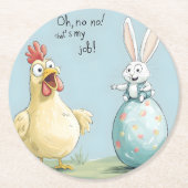 Cartoon Bunny Chick Egg Easter Fun Ronde Kartonnen Onderzetter (Voorkant)