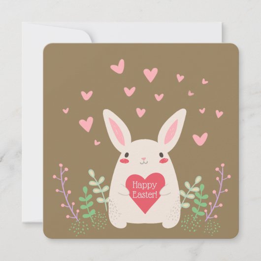 Cartoon Bunny & Hearts Custom 5.25 "x 5.25" Feestdagenkaart (Voorkant)