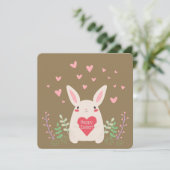 Cartoon Bunny & Hearts Custom 5.25 "x 5.25" Feestdagenkaart (Staand voorkant)