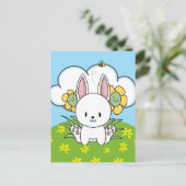 Cartoon Bunny Rabbit en Happy Flowers Briefkaart (Staand voorkant)