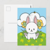 Cartoon Bunny Rabbit en Happy Flowers Briefkaart (Voorkant / Achterkant)